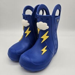 Crocs Blue Handle It Rain Boot Cloud Lightning Bolt Storm Toddler Size 8 Galosh